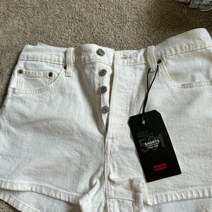 Levi's White High-Rise Button-Fly Denim Shorts